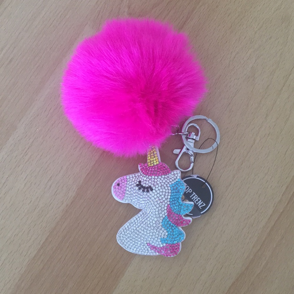 Unicorn With Fuzzy Ball Keychain